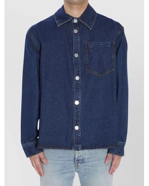 Ami Paris Cotton Denim Long Sleeve Overshirt - Blue