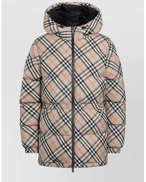 Burberry Quilted Hooded Jacket Elasticated Cuffs Drawstring Waist - Gray