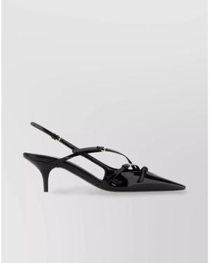 Miu Miu Leather Strappy Sling Back Kitten Pumps - Metallic