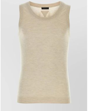 Prada Knit Sleeveless Ribbed Tank Top - Natural
