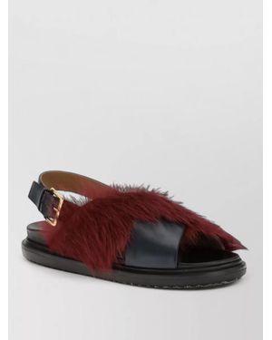 Marni Leather Fur-Lined Fussbett Sandals - Brown