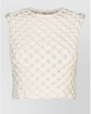 Alaïa Sleeveless Square Knit Cropped Top - Natural