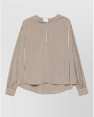 Alysi Striped V-Neck Shirt - Natural