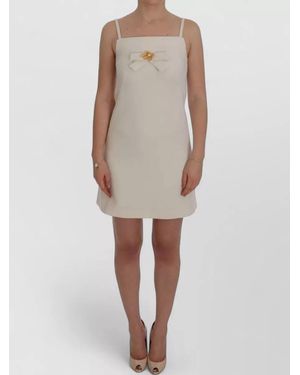 Dolce & Gabbana Wool Stretch Shift Dress Brooch Detail - Natural