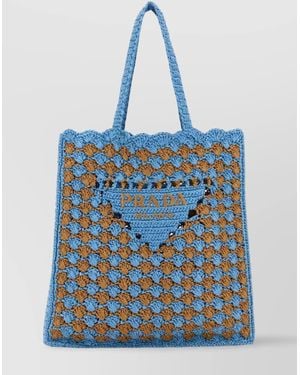 Prada Two-Tone Raffia Shopping Bag - Blue