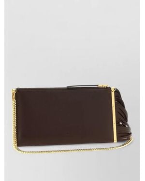Elisabetta Franchi Fringe Clutch Bag Chain Strap - Brown