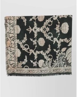 Pierre Louis Mascia Floral Paisley Silk Scarf Jacquard Fringe - Grey