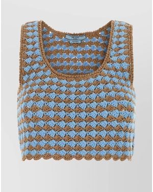 Prada Tow-Tone Crochet Crop Top - Blue