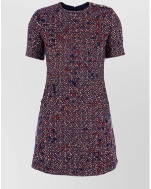 Gucci Wool Tweed Short-Sleeve Mini Dress - Purple