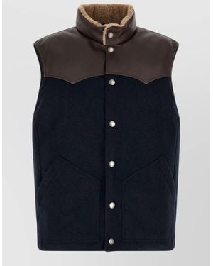 Brunello Cucinelli Paneled Flannel Feather Padded Vest - Blue