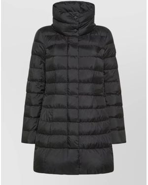 Peuterey Long Quilted Jacket High Collar Side Pockets - Black
