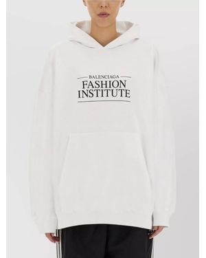 Balenciaga Loose Fit Hooded Sweatshirt Kangaroo Pocket - White