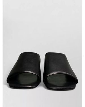 LA ROSE Flat Sole Open Square Toe Sandals - Black