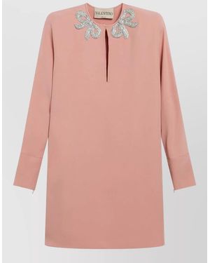 Valentino Dress Embellished Collar Keyhole Neckline - Pink