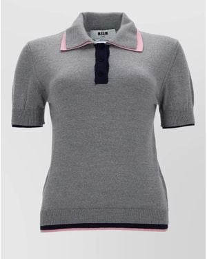 MSGM Short Sleeve Top Contrasting Collar Design - Grey
