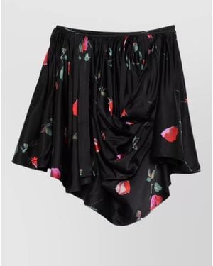 Ganni Floral Draped Mini Skirt Asymmetric Hem - Black
