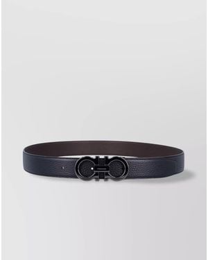 Ferragamo Adjustable Double Buckle Reversible Leather Belt - Blue