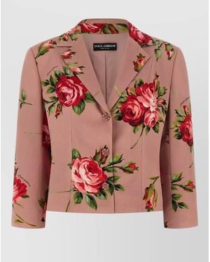 Dolce & Gabbana Rose Bouquet Tailored Blazer Long Sleeves - Pink