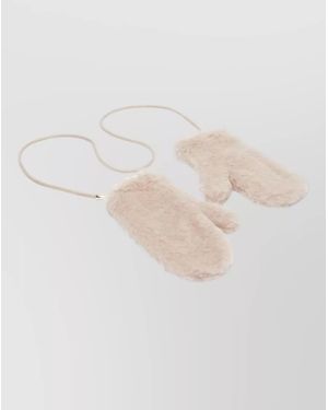 Max Mara Faux Fur Texture Gloves Detachable Strap - White