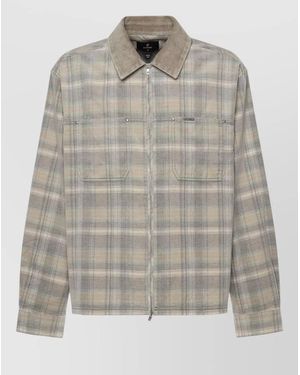 Represent Casual Shirt Button Cuffs Chest Pockets Plaid - Gray