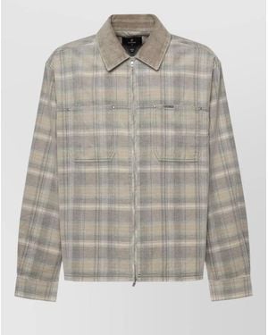 Represent Cord Zip Flannel Check Shirt - Gray