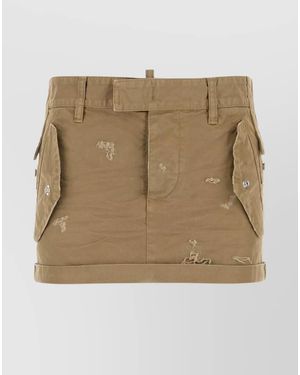 DSquared² Cotton Canvas Mini Skirt - Natural