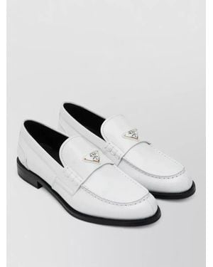 Prada Loafers Round Toe Stitched Detailing Design - White