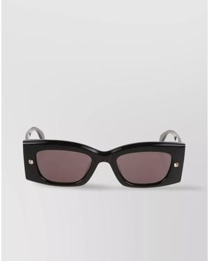 McQueen Acetate Spike Stud Rectangular Sunglasses - Black