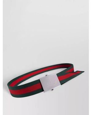 Gucci Web Belt Rectangular Buckle Striped Design - White