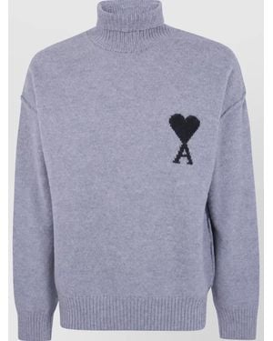 Ami Paris Wool Funnel Neck Sweater - Blue