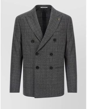 Pal Zileri Check Pattern Notch Lapel Blazer - Gray