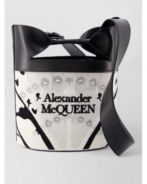 McQueen Bucket Bow Leather Crossbody Bag - Black