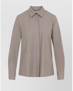 Max Mara Wool Long Sleeve Shirt With Point Collar - Gray