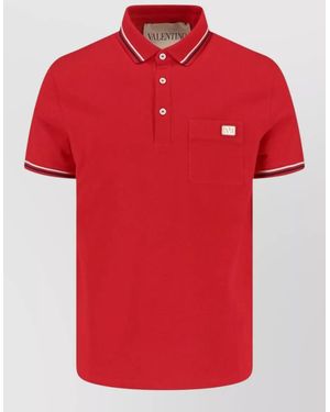 Valentino Polo Shirt Short Sleeves Chest Pocket Cuffs - Red