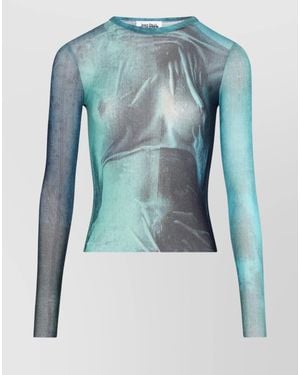 Jean Paul Gaultier Printed Mesh Long-Sleeve Top - Blue