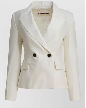 Sandbeige Tailored Jacket Coat Back Vent Buttoned Cuffs - White
