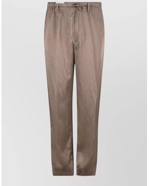 Dries Van Noten Viscose Trousers Straight Leg Buttoned Pocket - Natural