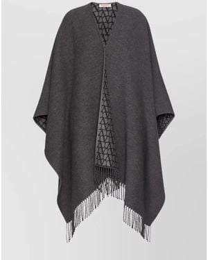 Valentino Double Poncho With Fringed Detail Edge - Gray