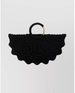 Chloé Small Crochet Design Handbag With Top Handle - Black