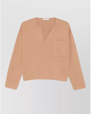 Max Mara Knitwear V Neck Long Sleeve Chest Pocket - Natural