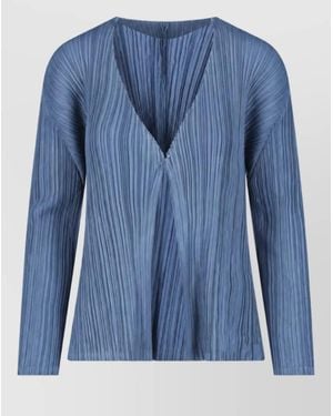 Pleats Please Issey Miyake Crewneck Blouse - Blue
