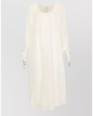 120% Lino Long Linen Cotton Dress Sheer Sleeves - White