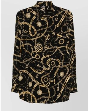 Balmain Shirt Chain Print Buttons - Black