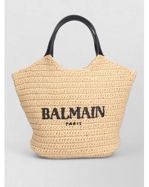 Balmain Beach Bag Shopper Dual Handles Woven Texture - Natural