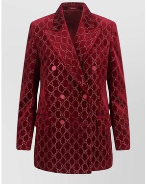 Gucci Double Breasted Blazer Embroidered Pattern Velvet