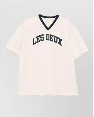 Les Deux Mesh Shirt Short Sleeves Silk Nylon V Neckline - Natural