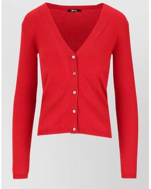 LA ROSE V Neckline Long Sleeve Ribbed Cardigan - Red