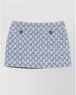 Gucci High Waist Textured Mini Skirt Buttons - Blue