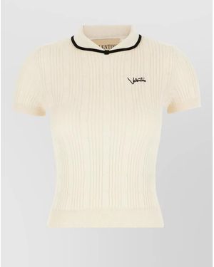 Valentino Garavani Cotton Blend Short-Sleeve Polo Top - Natural