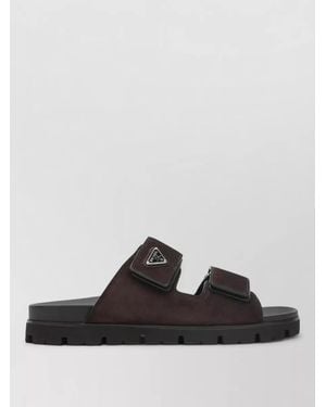 Prada Double Strap Open Toe Leather Sandals - Black